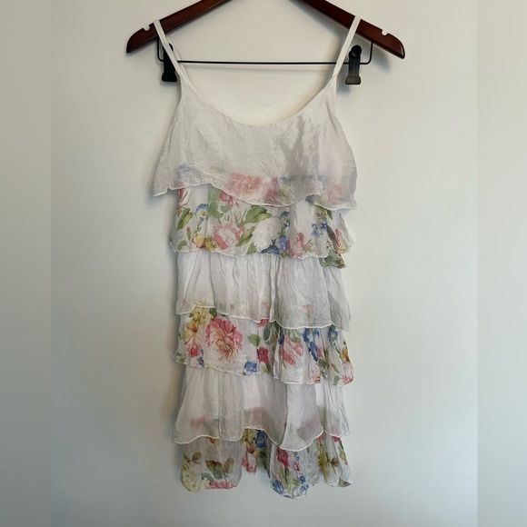 Angela Mara Made in Italy Floral Tiered Ruffle Dress Size S - Picture 3 of 6